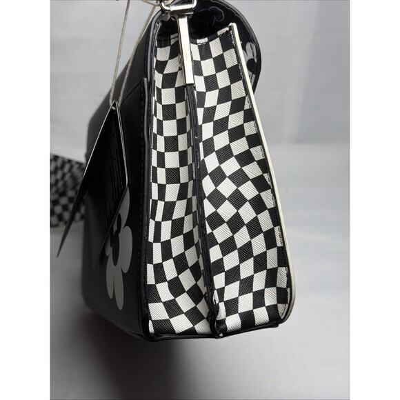 Disney Loungefly Mickey Mouse Black White Crossbody Bag Checker Strap NWT - Picture 15 of 16